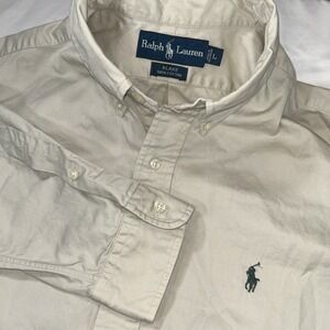 Vtg Ralph Lauren Blake Light Khaki Tan Button Up Shirt Men's Size L